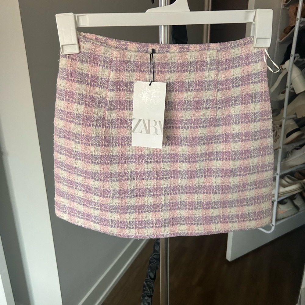 Zara Pastel Pink and Cream Checkered Mini Skirt